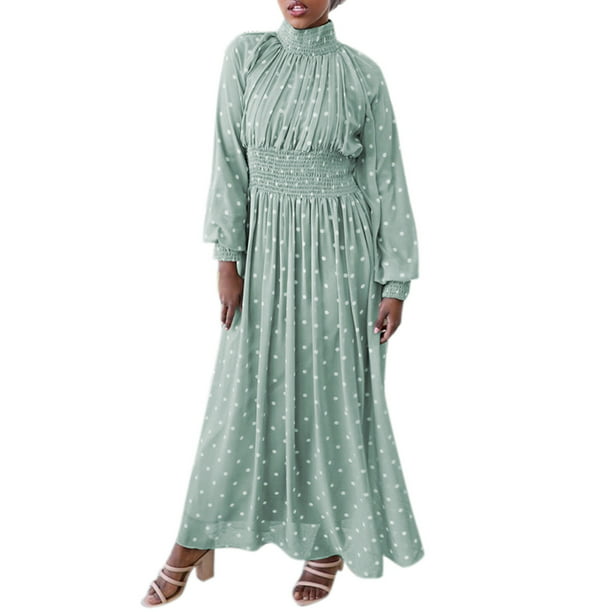 Femmes Polka Dot Long Maxi Dress Abaya musulman Volants Robe Caftan islamique Ramadan